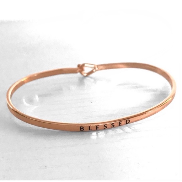 1 LEFT! Rose Gold Tone Blessed Cuff Hinge Bracelet Women’s Cute Bracelet - Picture 3 of 3